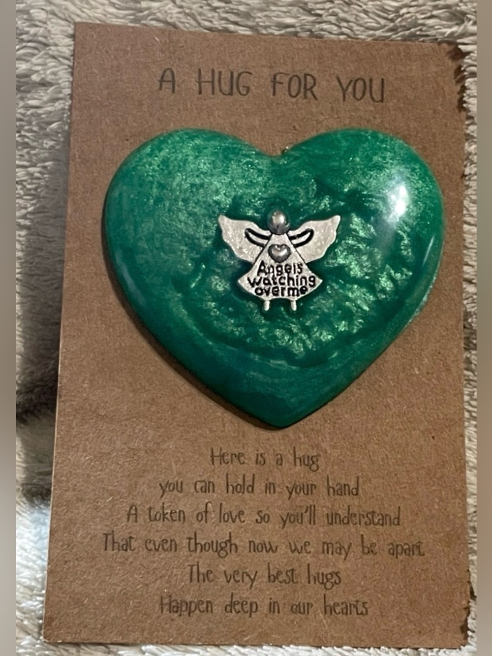 Handcrafted By Me Heart Hug Pin with Angel charm